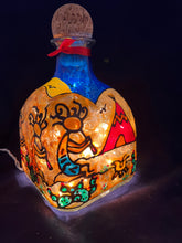 Load image into Gallery viewer, Large Patron bottle desert scene with Kokopellis, cactus, coyote