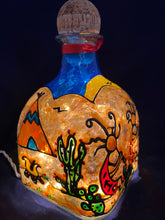 Load image into Gallery viewer, Large Patron bottle desert scene with Kokopellis, cactus, coyote