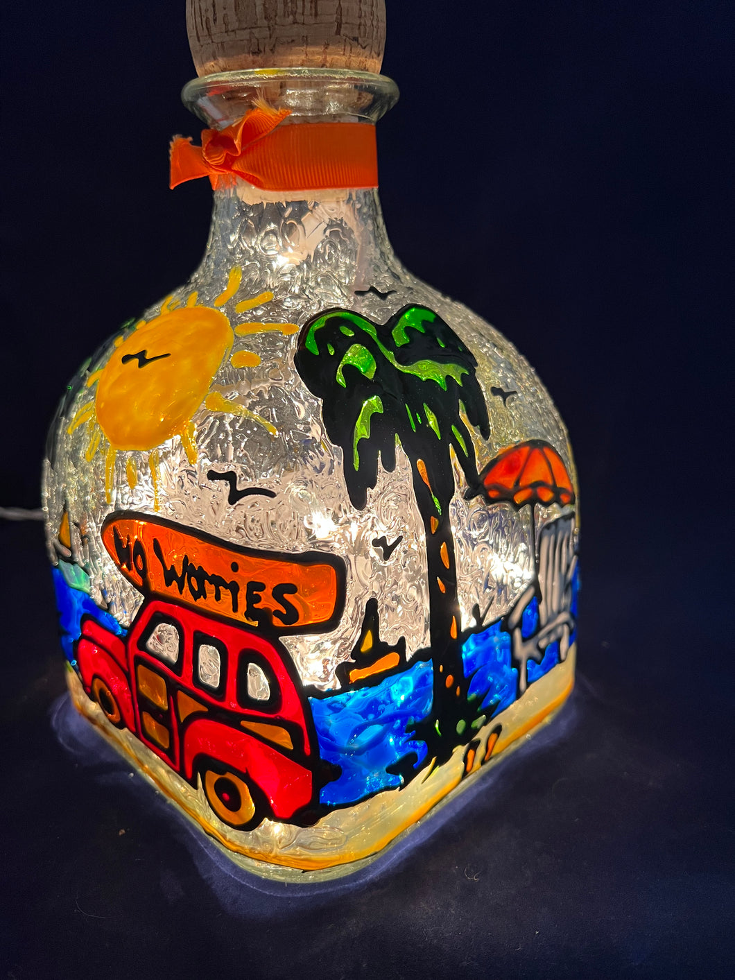 Large Patron bottle woody and surfboard