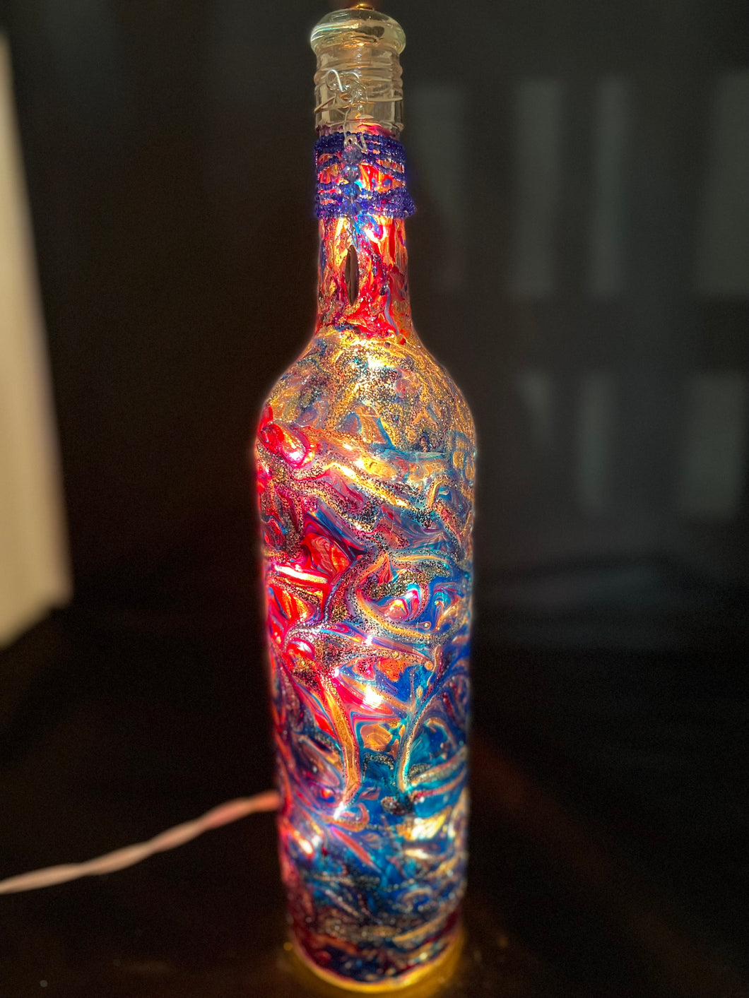 Hand painted contemporary wine bottle
