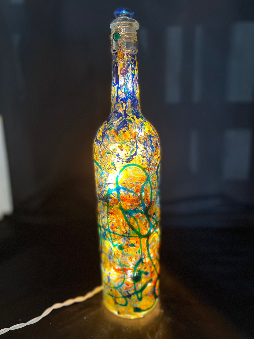 Hand painted contemporary wine bottle